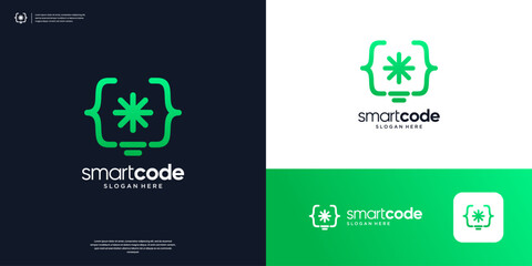 Abstract coding light bulb logo design template.