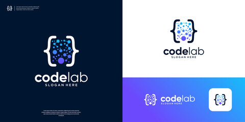 abstract coding molecule tech logo design template.