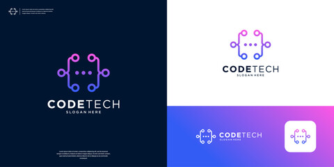 Canvas Print - Minimalist coding data tech connection logo design.