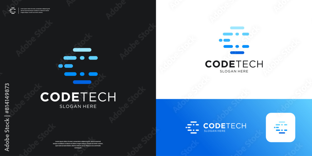 Letter C tech logo icon app. Futuristic code programer logo design ...
