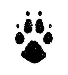 Paw print dog, wolf, tiger or cat. Pet prints. Footprint icon. Black foot puppy isolated on white background. Paws nail shape. Silhouette walks. Animal design. Draw wild walk. Muddy trace feet. Vector