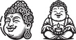 © Split - smoiley buddha logo design cartoon, black and white vector hand-drawn illustration in a bold graphic style, simple shape silhouette