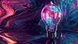 digital illustration Light bulb with futuristic neon light, abstract glowing background concept