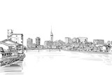 Fototapeta Londyn - Fukuoka city sketch. Japan. Hand drawn vector art illustration.