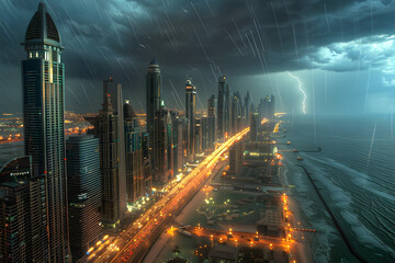 Wall Mural - A storm and rain sweep through the city of Dubai. 