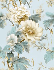 Wall Mural - pretty black flowers wallpaper for decoration, beige and aquamarine colors