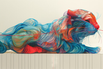 Wall Mural - A colorful cat is laying on a table