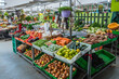 Vegetable stand on Matosinhos Municipal indoor market in Matosinhos city, Portugal