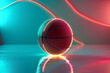 Basketball ball at neon background. Futuristic sport concept
