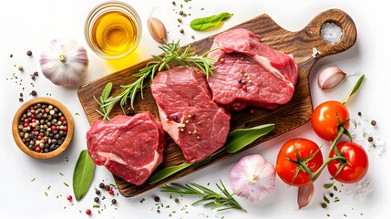 Raw meat or beef steak for cooking and grilling isolated on transparent png background, ingredients for making food.