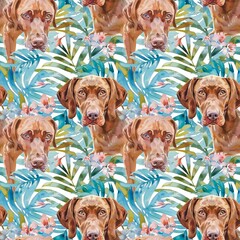 dog vizsla watercolor may the dog be perfect leaves blue so beautiful illustration fabric pattern seamless textile background