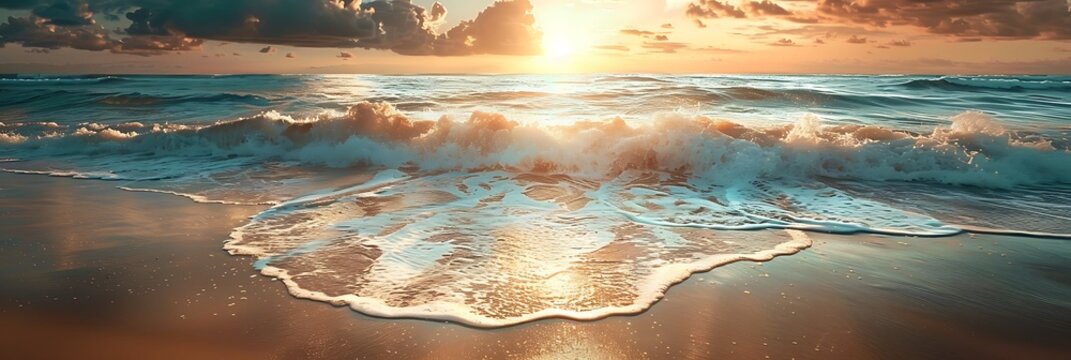 landscape of sea and water surf to beach in sunset realistic nature and landscape