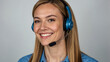 Portrait of a smiling Friendly and helpful customer service representative wearing a headset