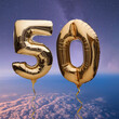 50 golden fifty symbol balloons, illustration.