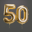 50 golden fifty symbol balloons with sticks, illustration.
