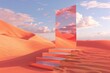 © Lucija - surreal desert landscape with sand dunes and floating mirror stairs dreamlike 3d render