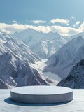 Fototapeta Przestrzenne - 3d products display podium scene, Sierra, mountain alps in the background