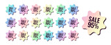 Fototapeta  - Set of iridescent discount icons. Colorful gradient stickers for sale events. Retro labels for discounts