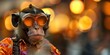 s-Inspired Street Fashion: Monkey in a Colorful Outfit and Accessories. Concept Street Fashion, Animal Accessories, Colorful Outfit, Urban Style, s-Inspired
