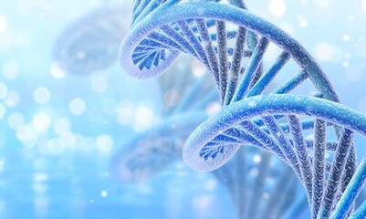 Wall Mural - spiral dna double helix structure on blue background.
