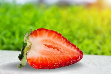 Canvas Print - Ripe half of fresh sweet strawberry