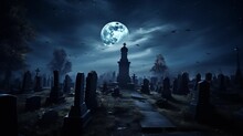 A Spine-chilling Moonlit Graveyard With Mystifying Atmosphere