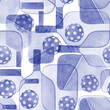 Seamless pattern of balls and rackets, modern game Pickleball