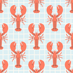 hand drawn vintage lobster sea food seamless pattern. marine animal background illustration with cra