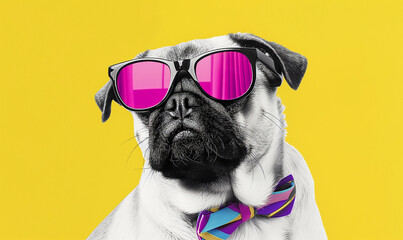 Wall Mural - dog wearing pink sunglasses