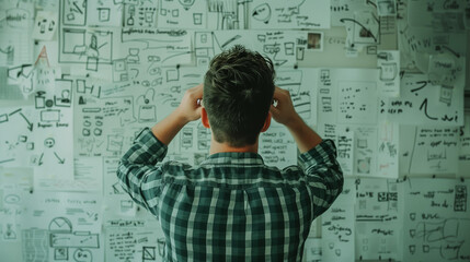 Wall Mural - Man Analysing Wall Covered in Notes