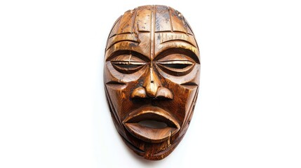 Wall Mural - Mask of human face is carved out of wood