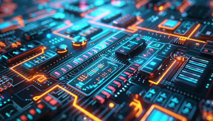 Circuit board futuristic background. Modern abstract technology. Electronic hardware, network communication, glowing cyberspace structure, and computer science.