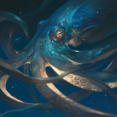 Wall Mural - Unveil the Enigma of the Ocean's Depths with this Majestic Giant Squid Stock Image