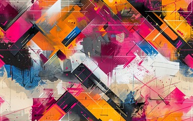 Wall Mural - Explore a bold intersection where futuristic technologies meet gritty street art Utilize unexpected camera angles to reveal a visually striking contrast between sleek