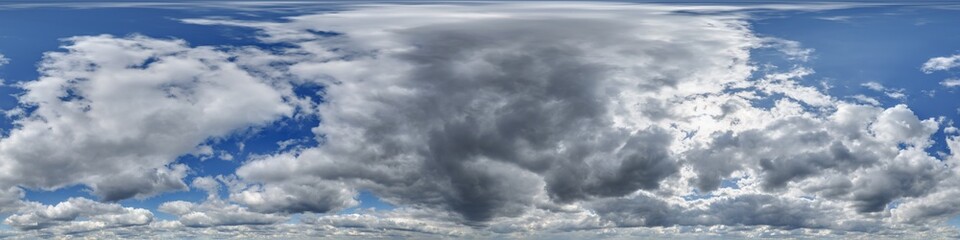 Wall Mural - gray sky hdri 360 panorama with dark clouds before storm in seamless projection with zenith for use in 3d graphics as sky dome or edit drone shot for sky replacement