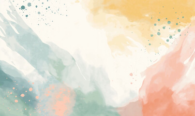 Wall Mural - Abstract pastel background with watercolor splashes and brush strokes, white space for text, minimalistic, simple, flat design, muted colors