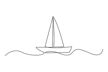 Wall Mural - Minimalist Line Art Sailboat on Waves, Simple Design