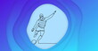 Image of drawing of male rugby player kicking ball and shapes on blue background