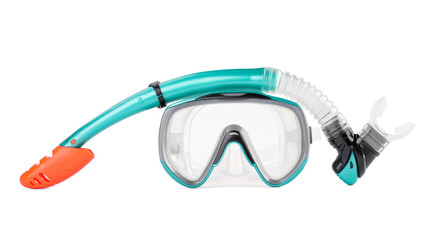 Wall Mural - Turquoise diving mask and snorkel isolated on white. Sports equipment