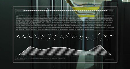 Sticker - Image of interface with data processing against computer server room