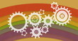 Image of cogs spinning over pattern moving on seamless loop on orange background