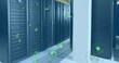 Image of icon in circles over data server racks in server room