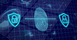 Image of fingerprint over data processing on blue background