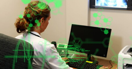 Wall Mural - Image of data processing over caucasian female doctor