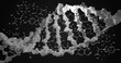 Image of chemical structures over dna strand spinning on black background