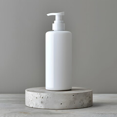 Wall Mural - A white bottle of lotion sits on a grey marble slab