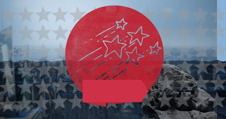 Wall Mural - image of stars and red circle over landscape