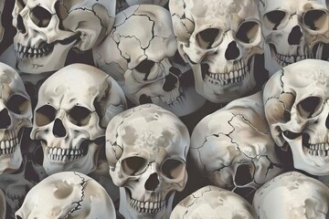 Wall Mural - Realistic and Intricate Seamless Skull Pattern for a Haunting and Authentic Design