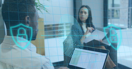 Canvas Print - Image of fingerprint over diverse business people in office