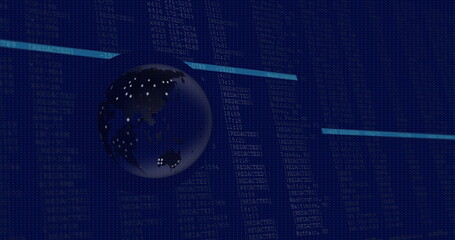 Wall Mural - Image of globe over data processing on black background